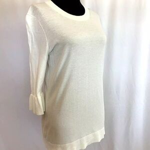 Lafayette 148 White Knit Bell Sleeve Top - Size Small